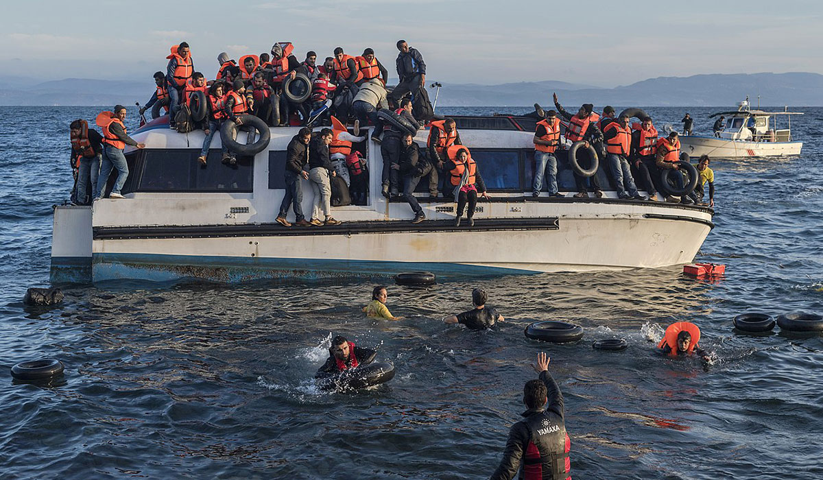 Refugees on a boat