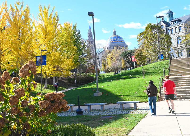 students walking on campus